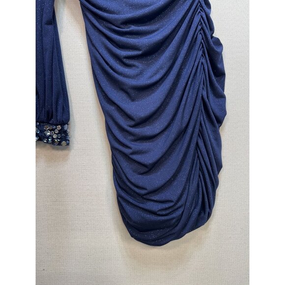 Deb Women's Sparkle Beaded Sequin Cocktail & Party Dress Side Ruched Size L Blue - Picture 10 of 11